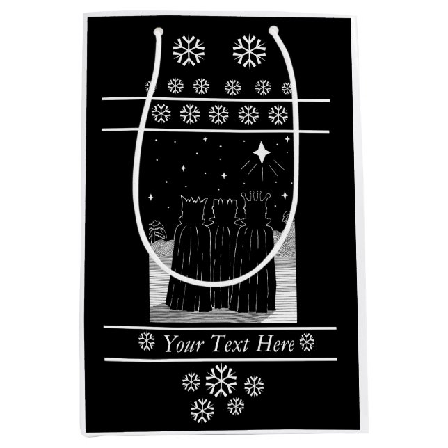 Three kings and Christmas star black and white Medium Gift Bag (Front)