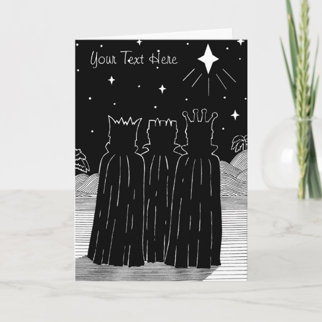 Three kings and star monochrome contempompory holiday card (Front)