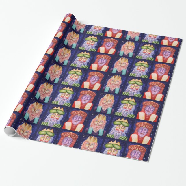 Three Kings Christmas Holiday Art Wrapping Paper (Unrolled)