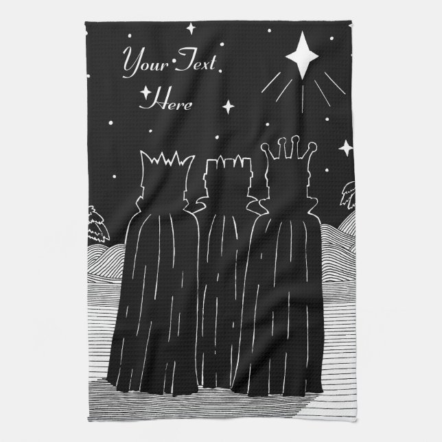Three kings Christmas star black and white  Tea Towel (Vertical)