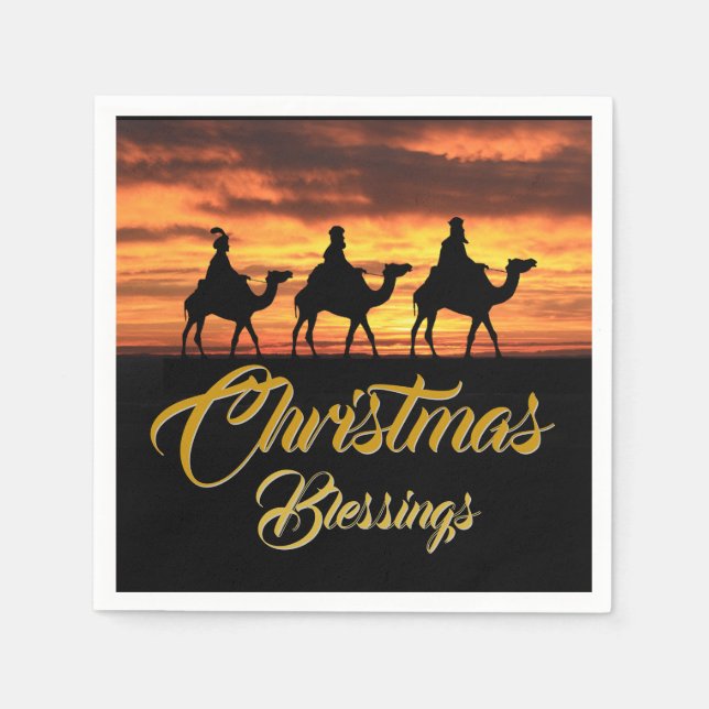 Three Kings Riding Camels | Christmas Blessings Napkin (Front)