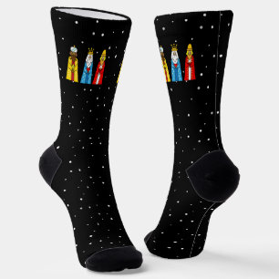 Three Kings & Snowflakes on Black Crew Socks