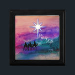 Three Kings Wooden Jewellery Keepsake Box<br><div class="desc">Beautiful watercolor scene with the silhouette of the Three Kings journeying to the new born Jesus. Religious Christmas card proclaiming the birth of Christ.</div>
