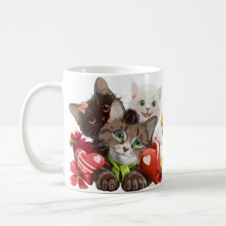 Three kittens and hearts coffee mug