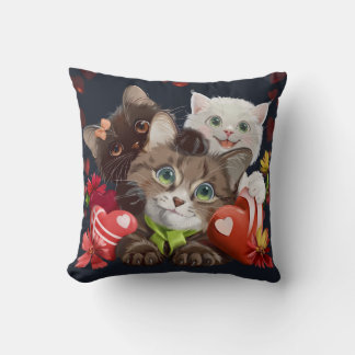 Three kittens and hearts cushion
