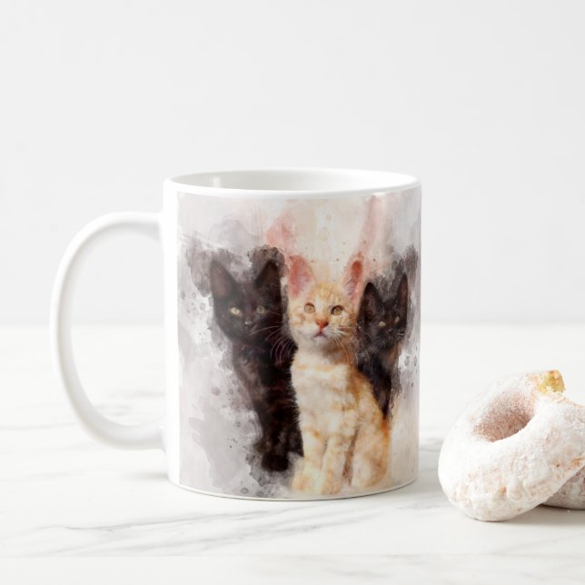 Three kittens cute and beautiful watercolor coffee mug (With Donut)