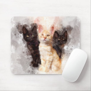 Three kittens cute and beautiful watercolor mouse pad