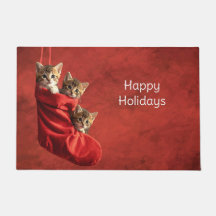 Three kittens in a Christmas Stocking Doormat