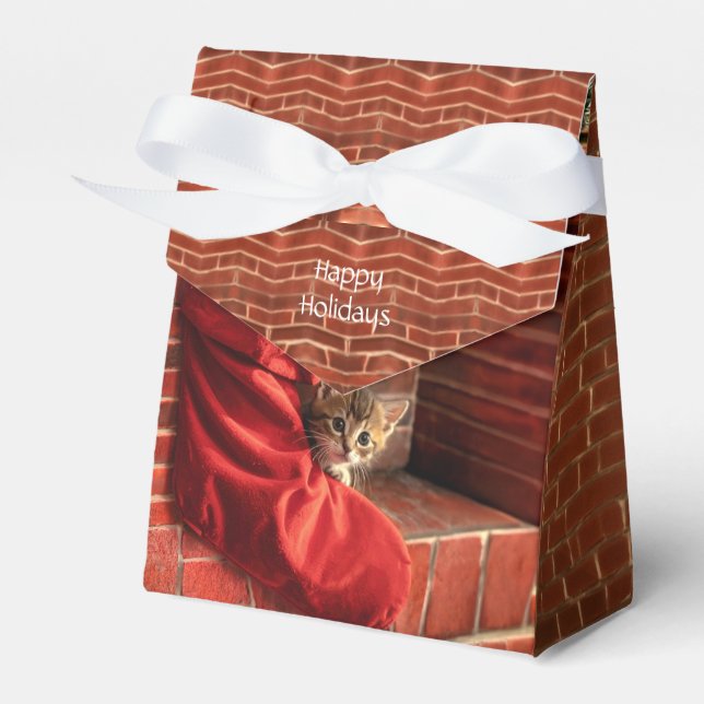 Three kittens in a Christmas Stocking Favour Box (Front Side)