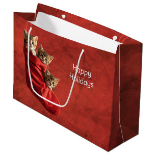Three kittens in a Christmas Stocking Gift Bag