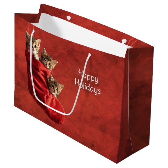 Three kittens in a Christmas Stocking Gift Bag (Front Angled)