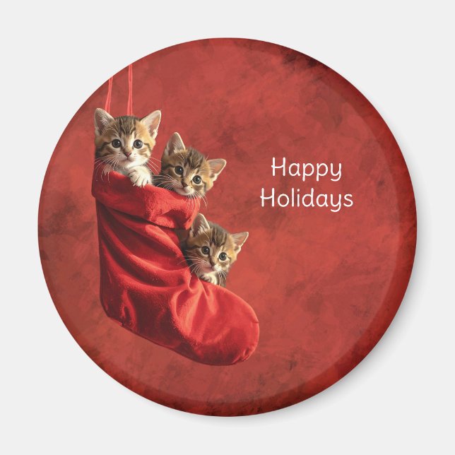 Three kittens in a Christmas Stocking Magnet (Front)