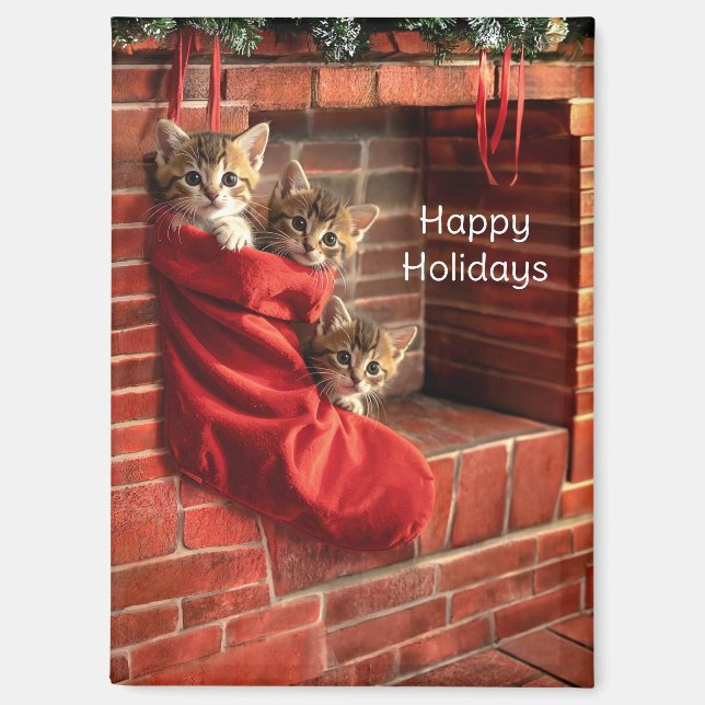 Three kittens in a Christmas Stocking Magnet (Front)