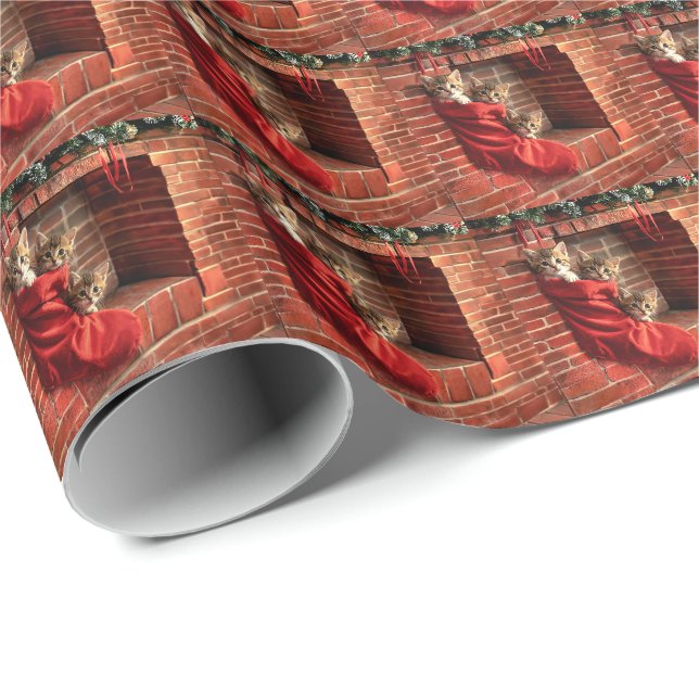 Three kittens in a Christmas Stocking Wrapping Paper (Roll Corner)