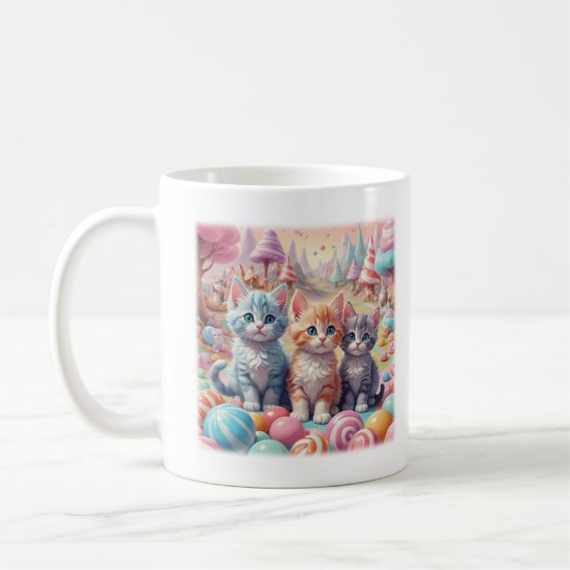 Three Kittens in Candy Land T-shirt Coffee Mug (Left)