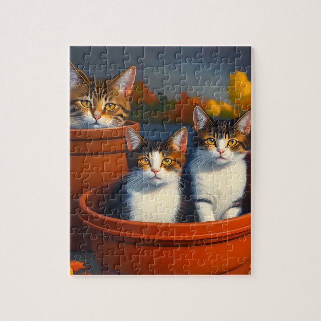 Three Kittens In Flower Pots, Jigsaw Puzzle (Vertical)