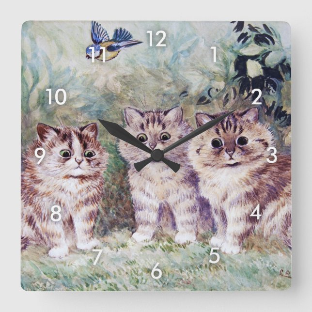 Three Kittens, Louis Wain Square Wall Clock (Front)