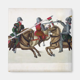 Three knights at a tournament, plate from 'A Histo Magnet