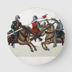 Three knights at a tournament, plate from 'A Histo Round Clock