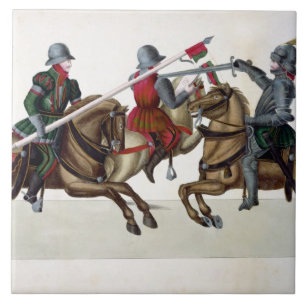 Three knights at a tournament, plate from 'A Histo Tile
