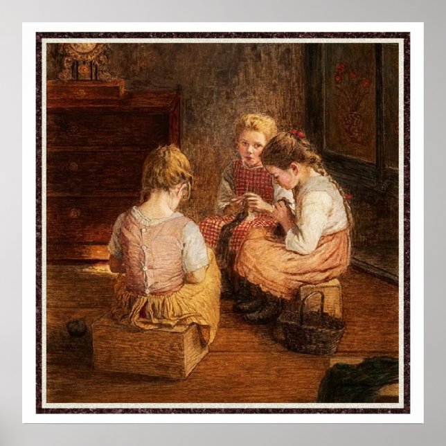 Three Knitting Girls by Walter Firle Poster (Front)
