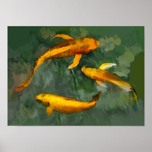 Three kois in a fountain poster (Front)