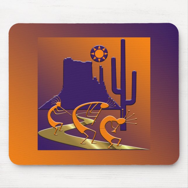 Three Kokopelli on the Golden Road Mouse Pad (Front)