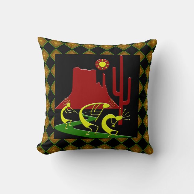 Three Kokopelli on the Road Cushion (Front)