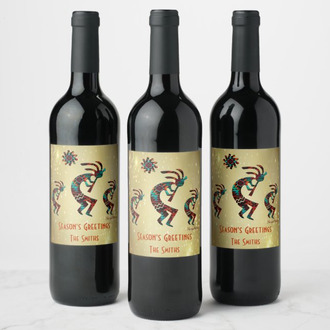 Three Kokopelli Playing Flute Wine Label (Bottles)