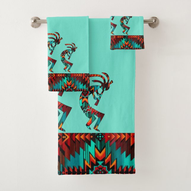 Three Kokopelli Playing The Flute Bath Towel Set (Insitu)