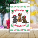 Three Labradors and Ornaments Christmas Holiday Card<br><div class="desc">Three Labradors and Ornaments Christmas Holiday Card for Labrador Retriever Owners.  Very cute Labrador Retriever cartoon design featuring three Labradors enjoy Santa Hats and Ornaments.  Black Labrador Retriever and Fox Red Labrador Retriever and Chocolate Labrador Retriever are painted.  Mischievous Labrador expressions and red and green colours make festive feelings.</div>