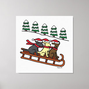 Three Labradors Sled Sliding Christmas Holiday Canvas Print