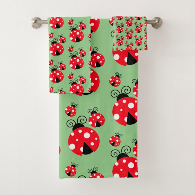 Three Ladybugs Tiled Bath Towel Set (Insitu)