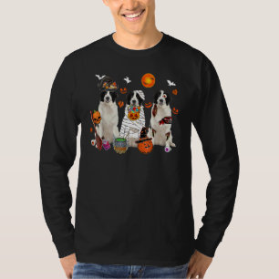 Three Landseer Dogs Witch Scary Mummy Halloween T-Shirt
