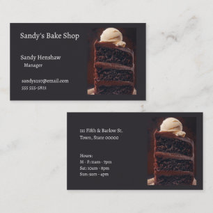 Three-layer chocolate cake with ice cream business card