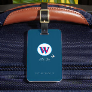 Three Layers Initial W (editable) Blue Luggage Tag