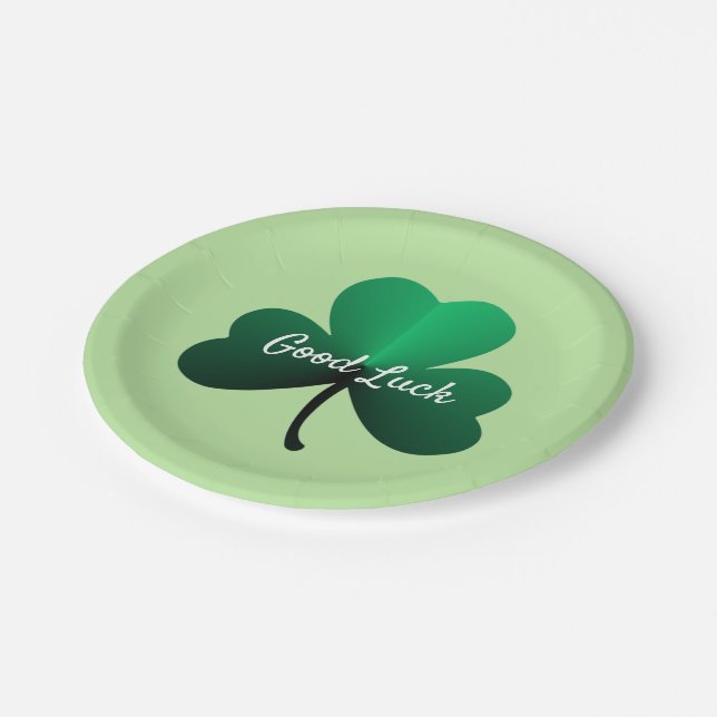 Three Leaf Green Clover Paper Plate (Angled)