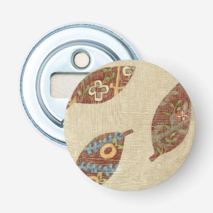 Three Leaves on Linen Texture Background Bottle Opener