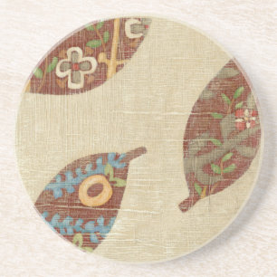 Three Leaves on Linen Texture Background Coaster