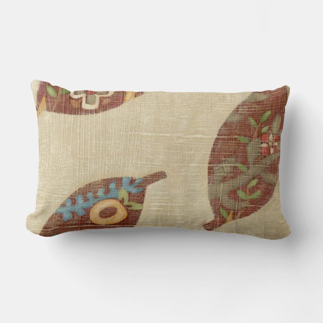 Three Leaves on Linen Texture Background Lumbar Cushion (Front)