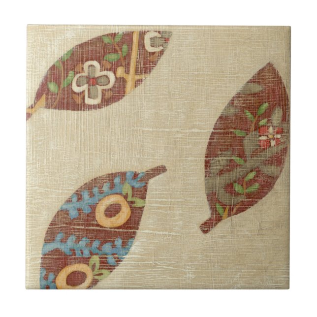 Three Leaves on Linen Texture Background Tile (Front)