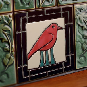 Three Legged Bird Art Deco Nouveau Wall Decor Tile