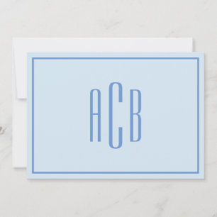 Three Letter Cornflower Blue Monogram Border Card