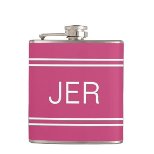 Three Letter Initials Monogrammed Drink Hot Pink Hip Flask