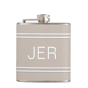 Three Letter Initials Monogrammed Drink Khaki Hip Flask