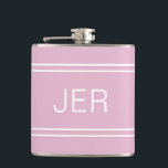 Three Letter Initials Monogrammed Drink Pink Hip Flask<br><div class="desc">Three Initial Letters Monogrammed stainless steel flasks are timeless, classic and stylish. Our Unique design is the perfect personalised gift for that special occasion. Shop our integrated collection of coordinating colours and golf - sports accessories. Custom personal monogrammed initials are added to a pastel pink background with white shadowed font...</div>
