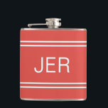 Three Letter Initials Monogrammed Drink Red Hip Flask<br><div class="desc">Three Initial Letters Monogrammed stainless steel flasks are timeless, classic and stylish. Our Unique design is the perfect personalised gift for that special occasion. Shop our integrated collection of coordinating colours and golf - sports accessories. Custom personal monogrammed initials are added to a red background with white shadowed font and...</div>