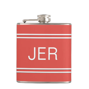 Three Letter Initials Monogrammed Drink Red Hip Flask