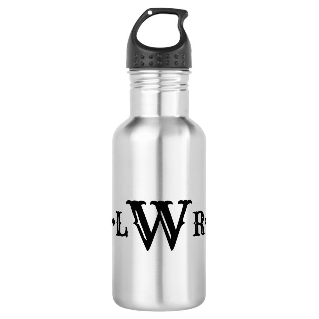 Three Letter Monogram Custom Elegant Black & White 532 Ml Water Bottle (Front)