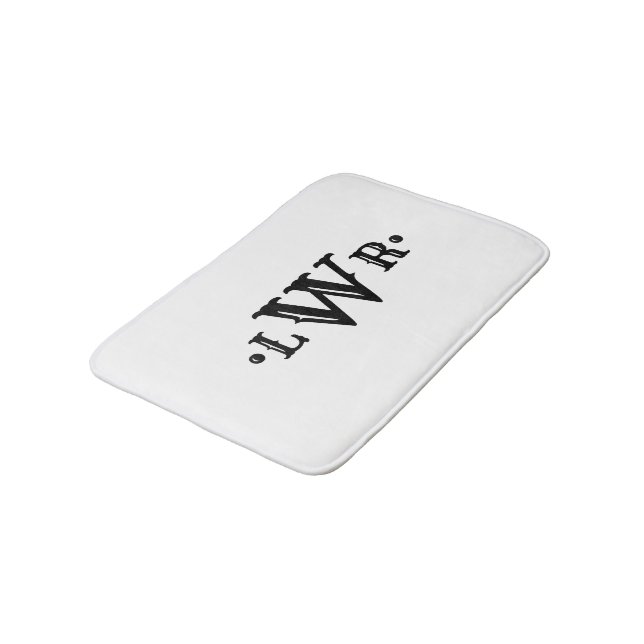Three Letter Monogram Custom Elegant Black & White Bath Mat (Angled)
